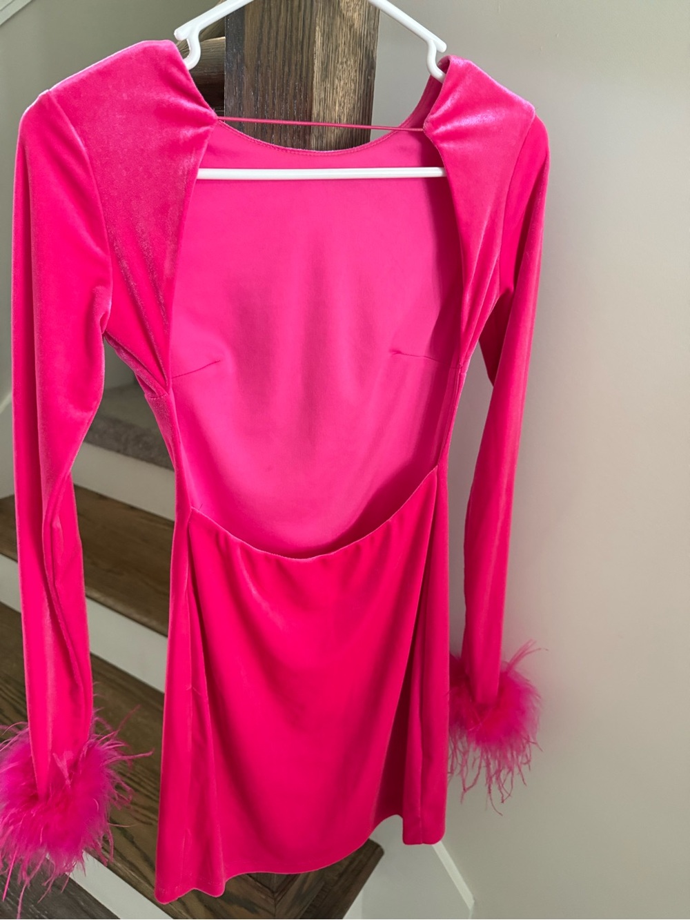 Hot Pink Feather Cuff Long-Sleeve Kids Dress - Picture 4 of 5